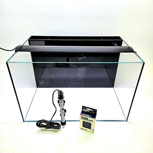 Lifegard 9.98 Gallon CRYSTAL Beveled Edge Low Iron Aquarium with Built in Back Filter 5mm - Kit Includes Full Spectrum LED Light, Heater, Algae Scrub Pad
