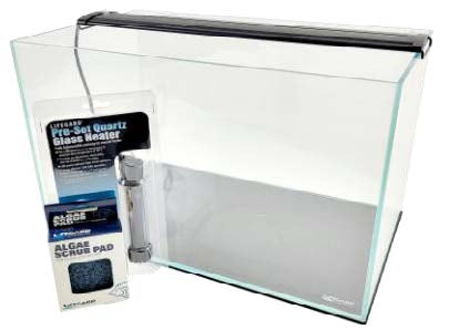 Lifegard 9.63 Gallon CRYSTAL Beveled Edge Low Iron Rimless Aquarium 5mm - Kit Includes Hang on Filter, Full Spectrum LED Light, Heater, Algae Scrub Pad