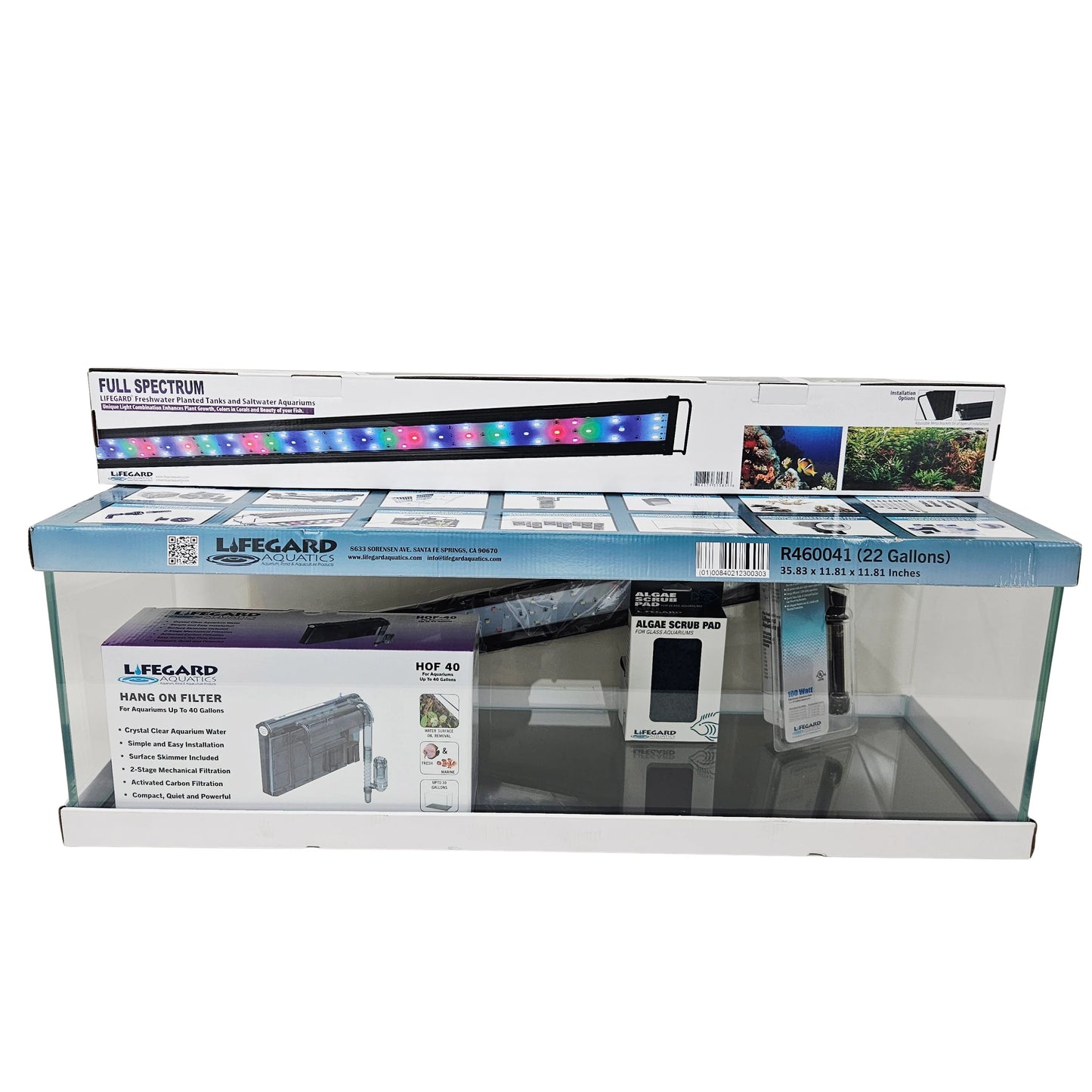 Lifegard 6 Gallon Ultra Low Iron Glass Bookshelf Aquarium Kit 5mm (29.92"x5.90"x7.87")