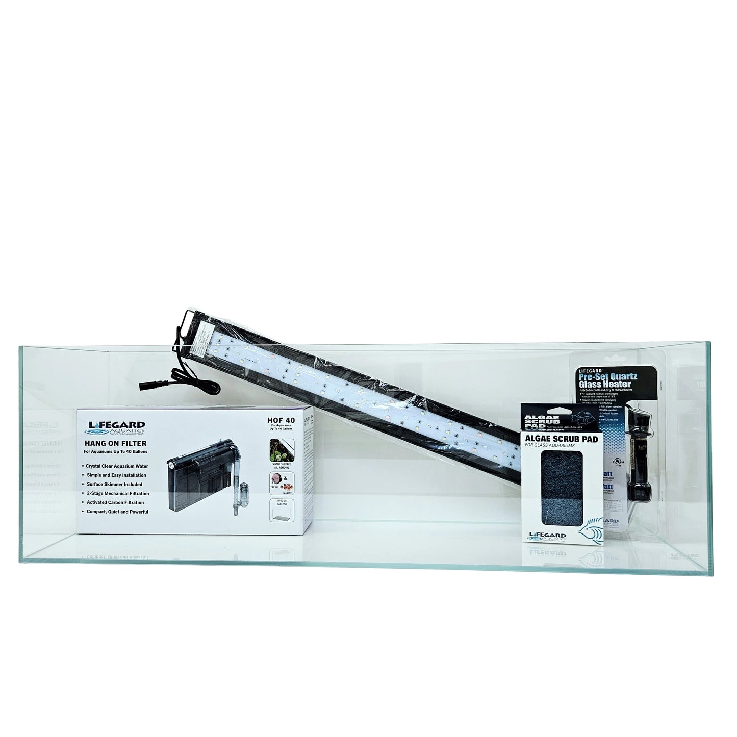 Lifegard 6 Gallon Ultra Low Iron Glass Bookshelf Aquarium Kit 5mm (29.92"x5.90"x7.87")